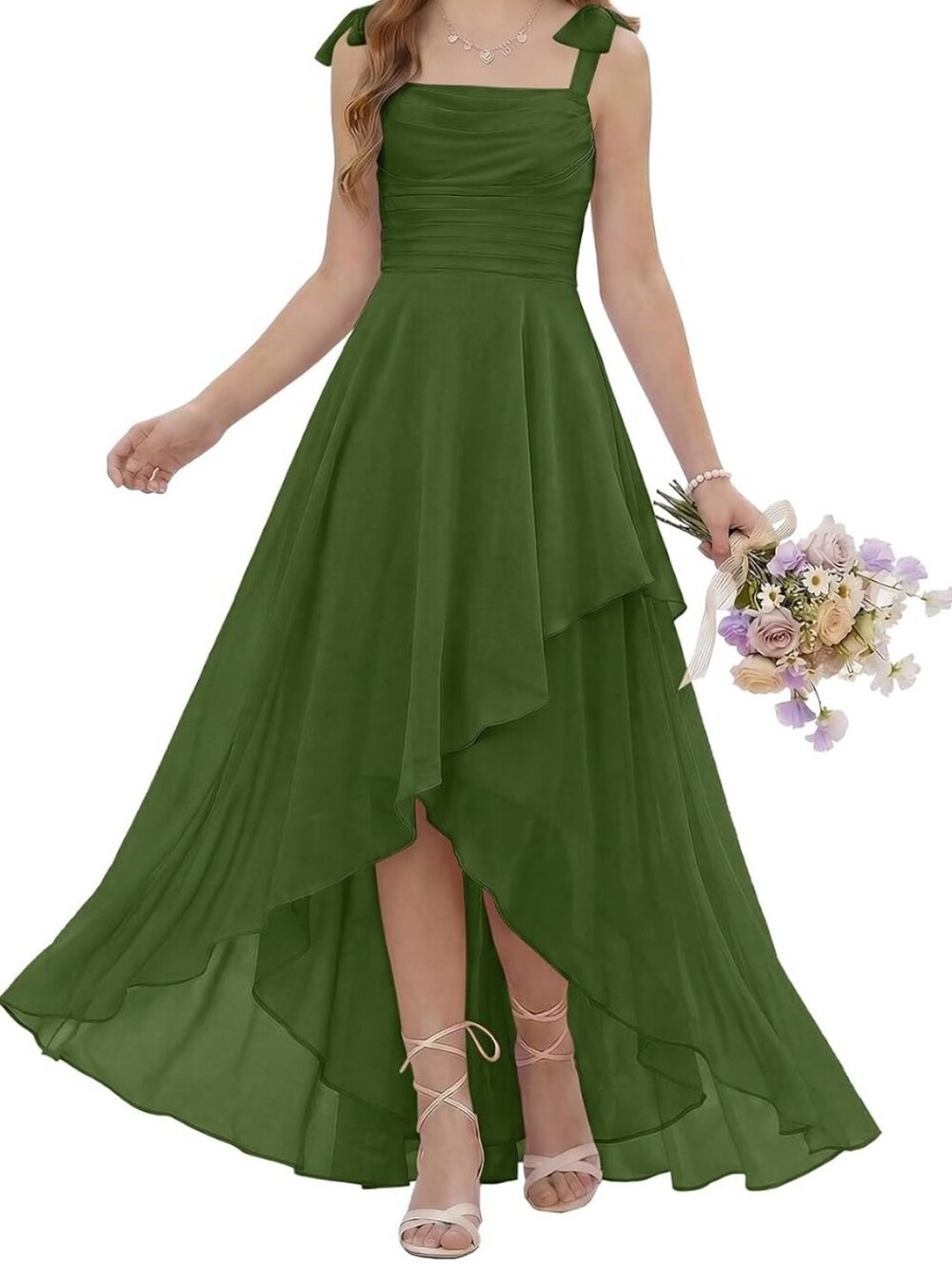 Olive Green Women's High-Low Chiffon Skirt